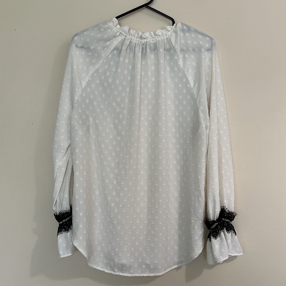 Loft Peasant Blouse Sheer Black Lace Bell Sleeve - Picture 8 of 15